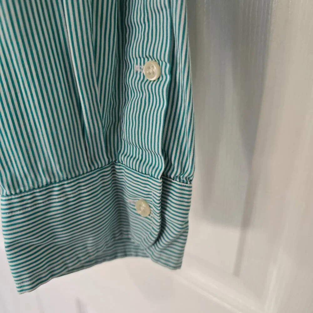 Ralph Lauren Men's Button Up Dress Shirt Green White Stripe Pony Logo Size XL‎